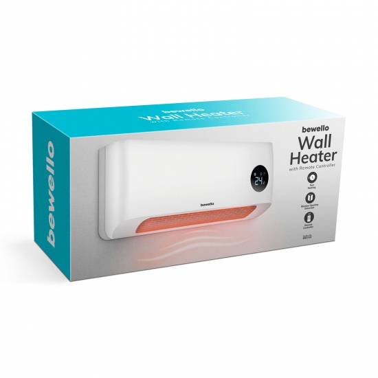 Bewello BW2100 fali hősugárzó - 1000/2000W - Led kijelző- 230V fehér