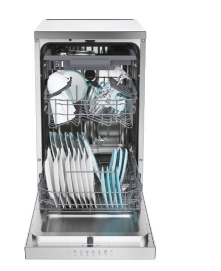 Candy CF1C7SB1FX keskeny mosogatógép, 11 terítékes, WIFI, inverter motor, 3kosár, automatikus ajtónyitás, 44.8x60.5x84.6 cm, inox 