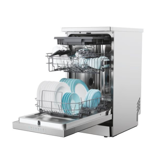Candy CF1C7SB1FX keskeny mosogatógép, 11 terítékes, WIFI, inverter motor, 3kosár, automatikus ajtónyitás, 44.8x60.5x84.6 cm, inox 