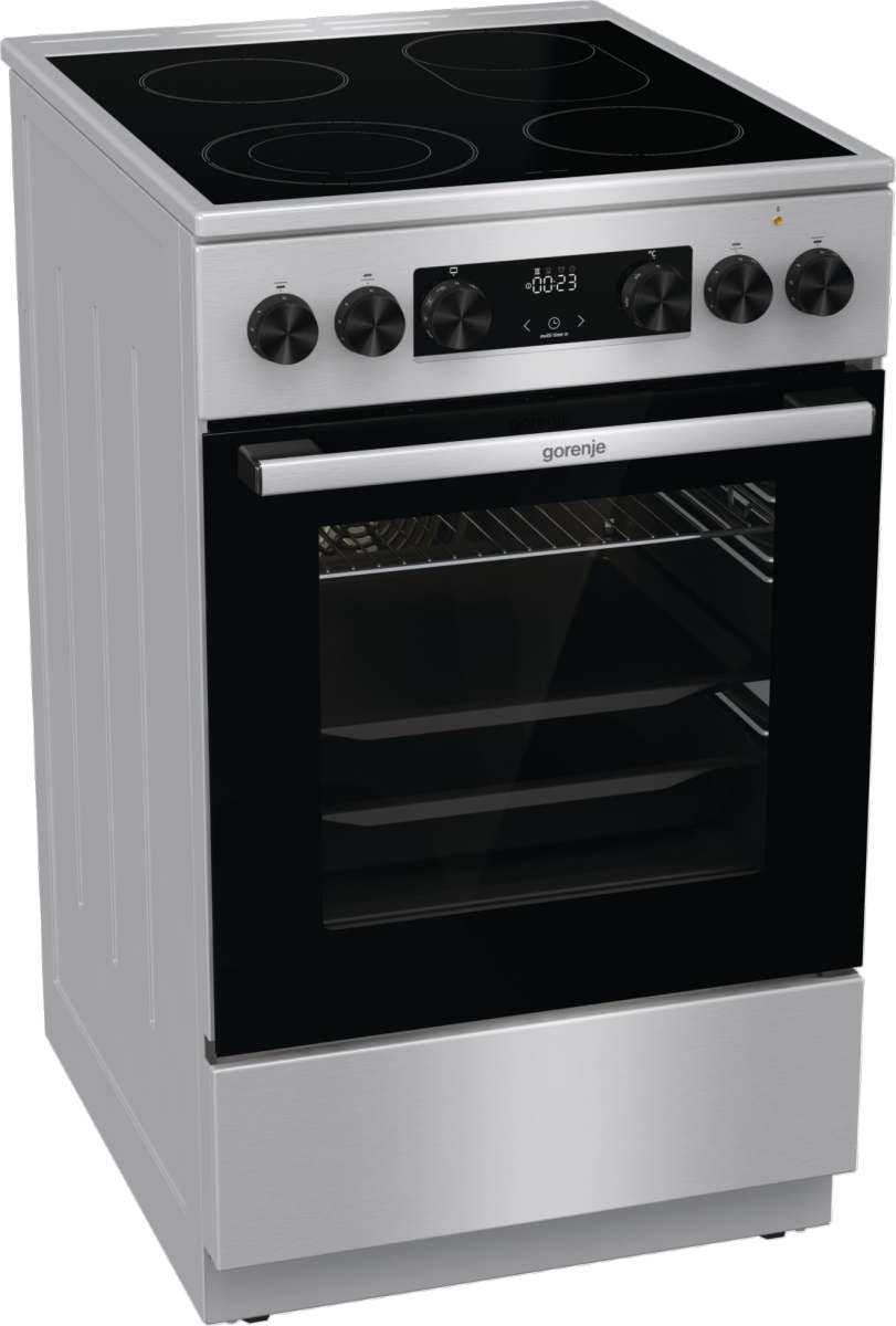 Gorenje GECS5C70XA inox elektromos kerámialapos tűzhely gőzfunkció, teleszkópos sütősín, duplagyűrűs és ovális főzőzónával