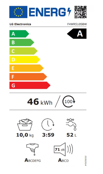 LG F4WR510SBW elöltöltős gőzmosógép 10kg, inverter Direct Drive 