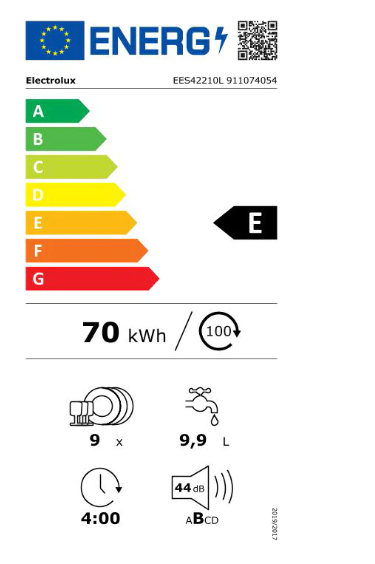 Electrolux EES42210L teljesen beépíthető keskeny mosogatógép, inverter motor, 9 terítékes, automatikus ajtónyitás, 44.8x55x81.8 cm 
