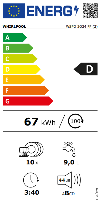 Whirlpool WSFO 3O34 PF keskeny mosogatógép, 10 teríték, 45x59x85 cm 