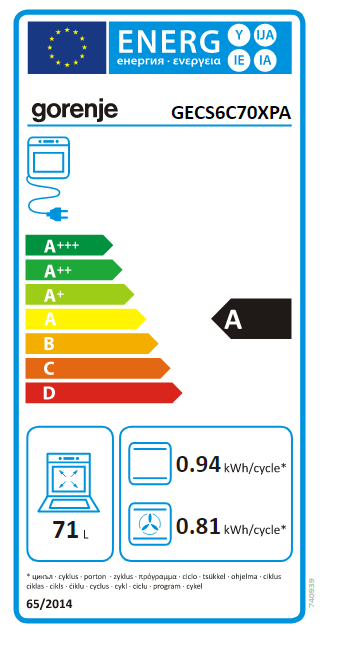 Gorenje GECS6C70XPA kerámialapos elektromos tűzhely, 71L, 60x60x85 cm