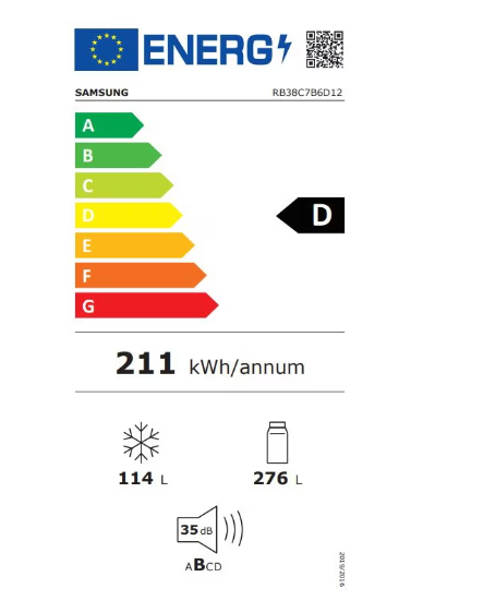 Samsung RB38C7B6D12/EF Bespoke alulfagyasztós kombinált hűtőszekrény, D energiaosztály, No Frost, Körkörös hűtés, 276/114L