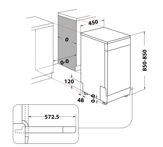 Whirlpool WSFO 3O34 PF X mosogatógép, 10 teríték, automatikus ajtónyitás, 45x59x85 cm, inox