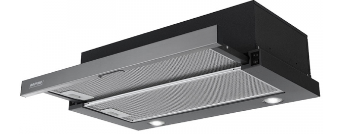 MPM-51-OS-74 beépíthető kihúzható konyhai elszívó, 50cm,inox előlap fekete váz
