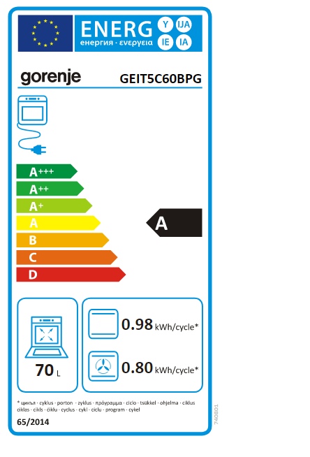 Gorenje GEIT5C60BPG elektromos tűzhely indukciós főzőfelülettel, 70L, 50x59.4x85 cm