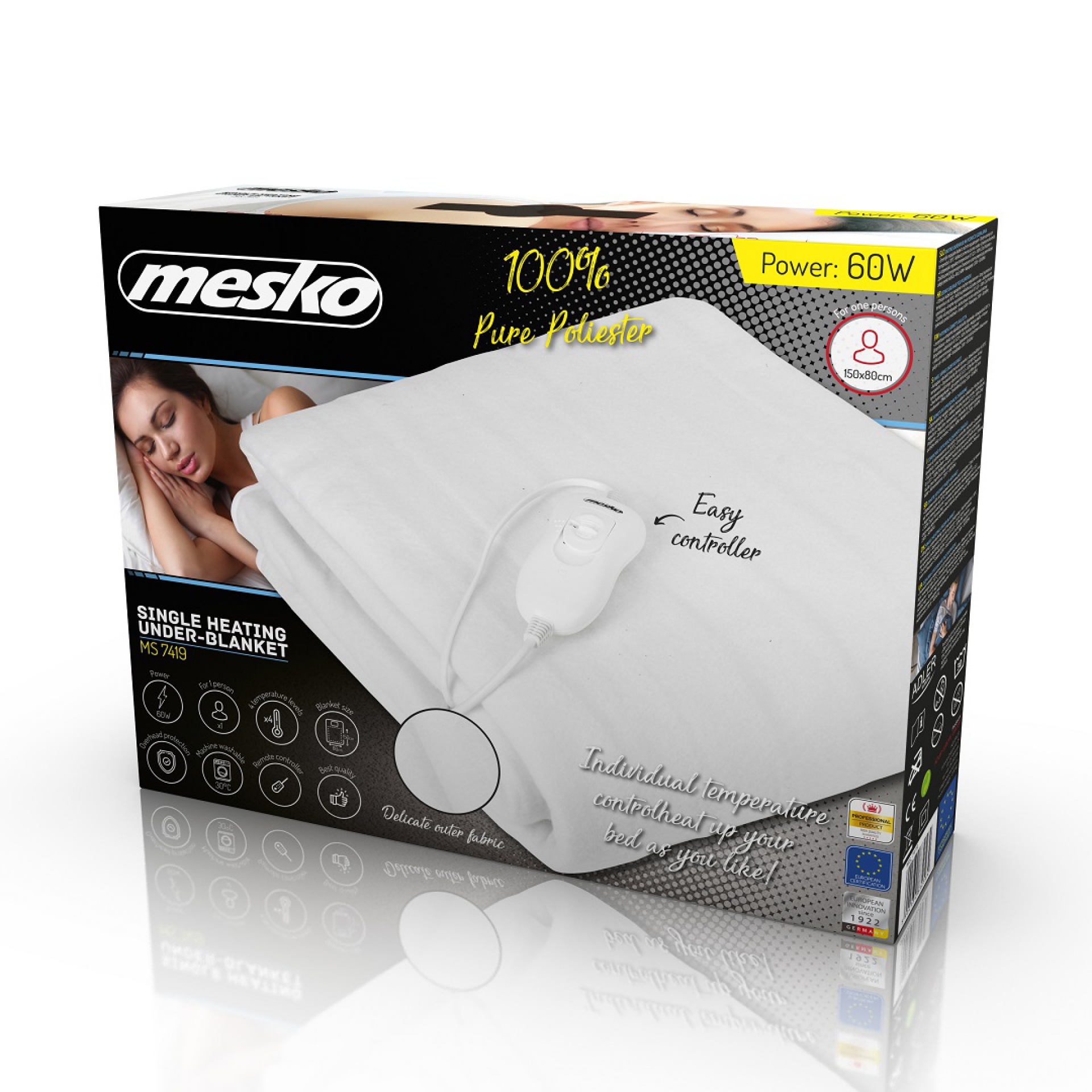 Mesko MS7419 60W 150X80CM 1 személyes elektromos ágymelegítő fehér