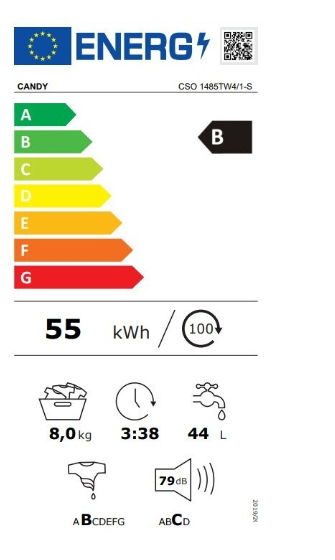 Candy CSO 1485TW4/1-S elöltöltős mosógép 8kg,gőzfunkcióval,MPS, WiFi, késleltetett indítás, gyorsprogramok