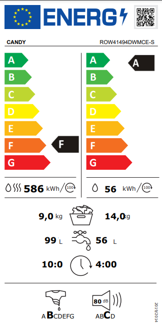 Candy ROW4966DWMCE/1-S mosó-szárítógép, 9/6kg, inverter motor, 60x60x85 cm 