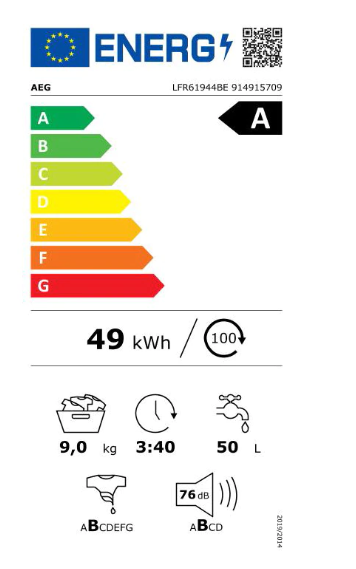 AEG LFR61844BE ProSense elöltöltős mosógép, ökoinverter motorral 9kg, 50L, Led kijelző, 1400f/perc, 59.6x60.2x84.7cm 
