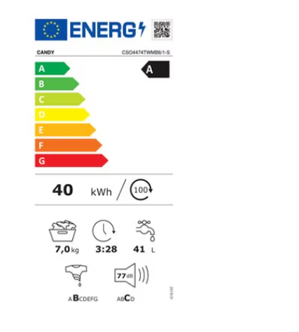 Candy CSO4474TWMB6/1-S elöltöltős mosógép inverter motor, 7kg, gőz, 60x46x85 cm 