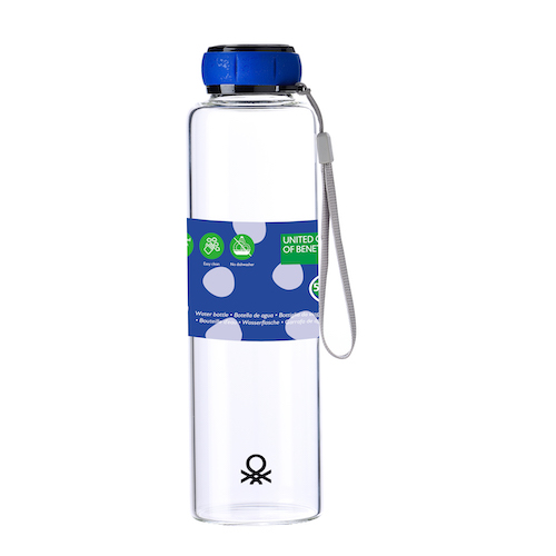 Benetton BE-0303 boroszilikát üveg palack, kulacs 550ml kék