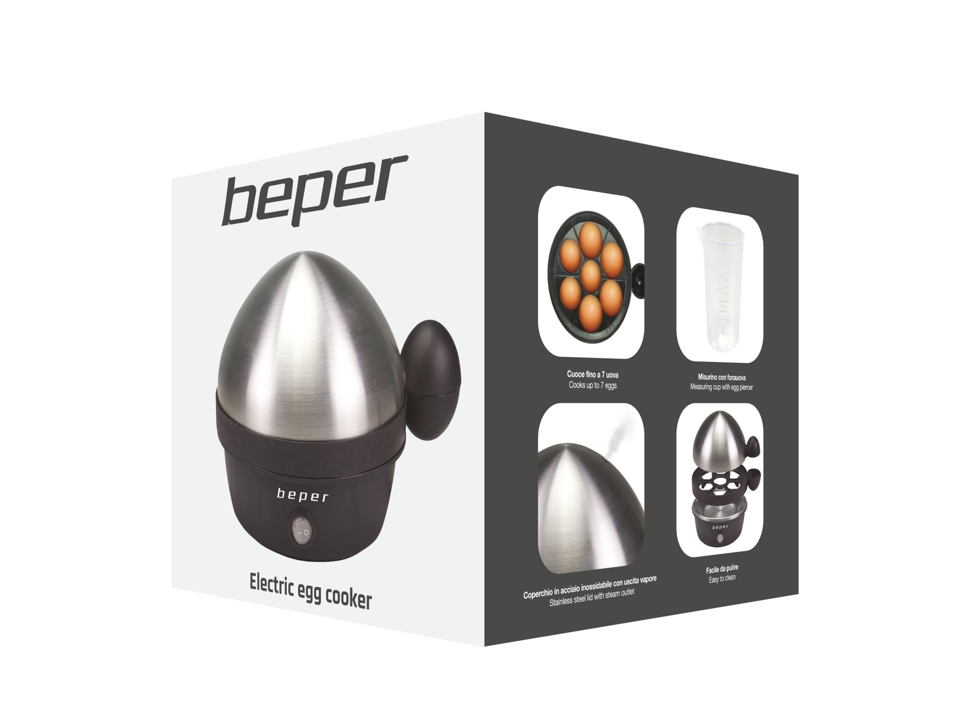 Beper BC.125 tojásfőző fekete, acélkupolás fedővel 360W
