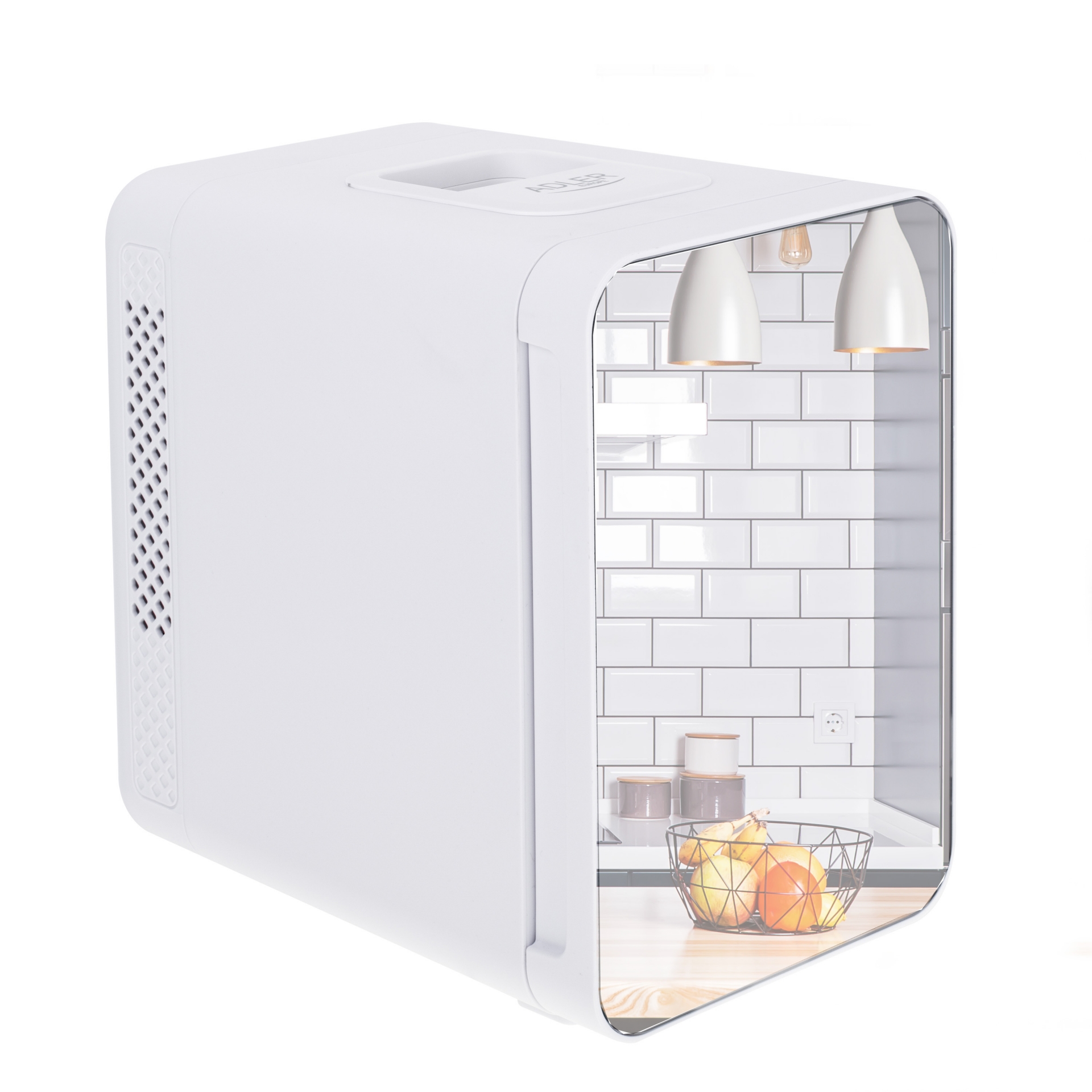Adler AD8085 mini hűtőszekrény tükőrrel, 4L, fehér