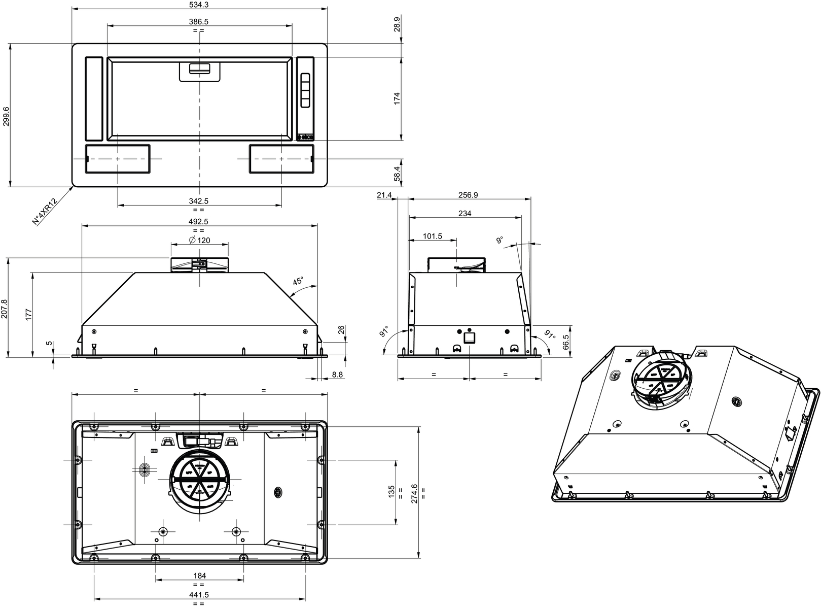Gorenje BHI611ES kürtőbe építhető konyhai elszívó, 53.4x30x20.8 cm