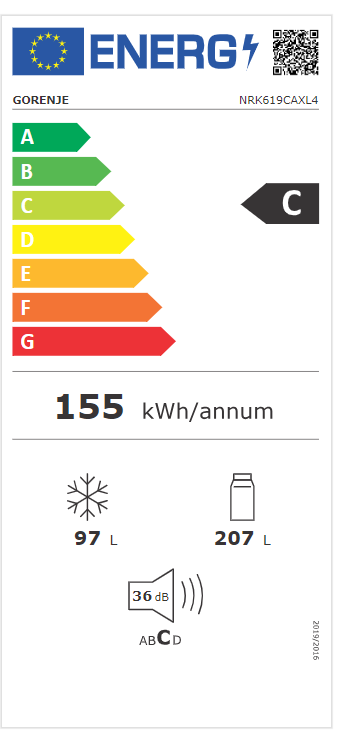 Gorenje NRK619CAXL4 No Frost Plus alulfagyasztós kombinált hűtőszekrény 207/97L, 59.5x59x186 cm, inox