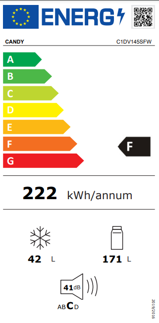 Candy C1DV145SFW felülfagyasztós kombinált hűtőszekrény 212L, 145cm magasság 