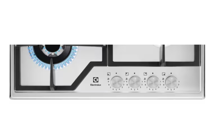 Electrolux KGS64362SX beépíthető gáz főzőlap, inox, kétkörös wok égőfej, 2 fekete öntöttvas tartórács