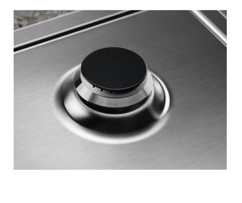 Electrolux KGS64362SX beépíthető gáz főzőlap, inox, kétkörös wok égőfej, 2 fekete öntöttvas tartórács