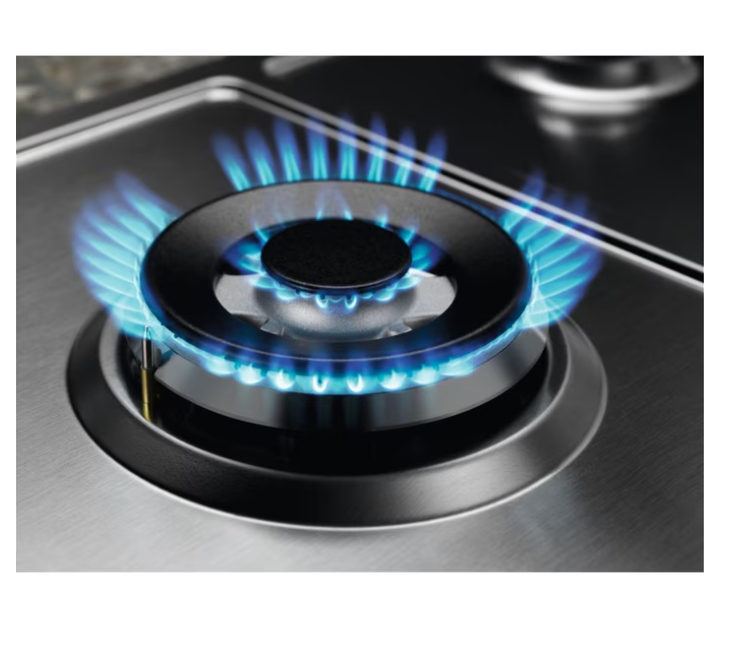 Electrolux KGS64362SX beépíthető gáz főzőlap, inox, kétkörös wok égőfej, 2 fekete öntöttvas tartórács