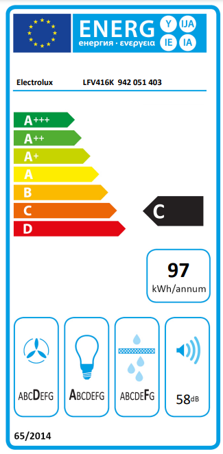Electrolux LFV416K beépíthető kürtös konyhai elszívó 60cm széles, fekete 