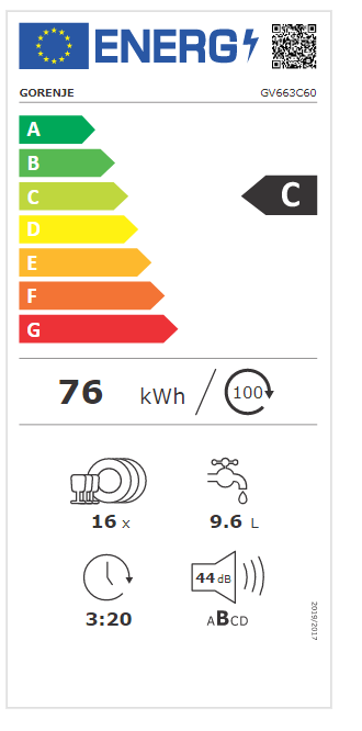 Gorenje GV663C60 teljesen beépíthető mosogatógép 60cm, 16 teríték, inverter motor, automatikus ajtónyitás funkció 
