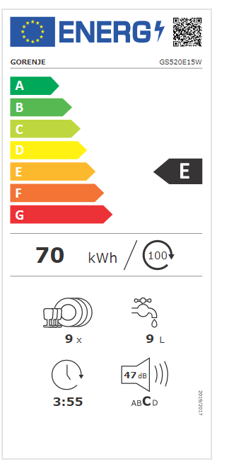 Gorenje GS520E15W keskeny mosogatógép, 9 teríték, 44.8x60x84.5 cm