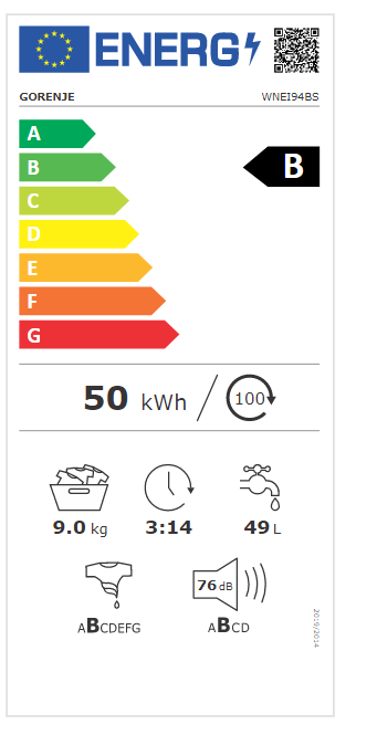 Gorenje WNEI94BS elöltöltős mosógép gőzfunkcióval 9kg, 60x61x85 cm, inverter motor 