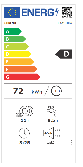 Gorenje GS541D10W mosogatógép, 3 kosár, 11 teríték, inverter motor, automatikus ajtónyitás, 44.8x60x84.5 cm