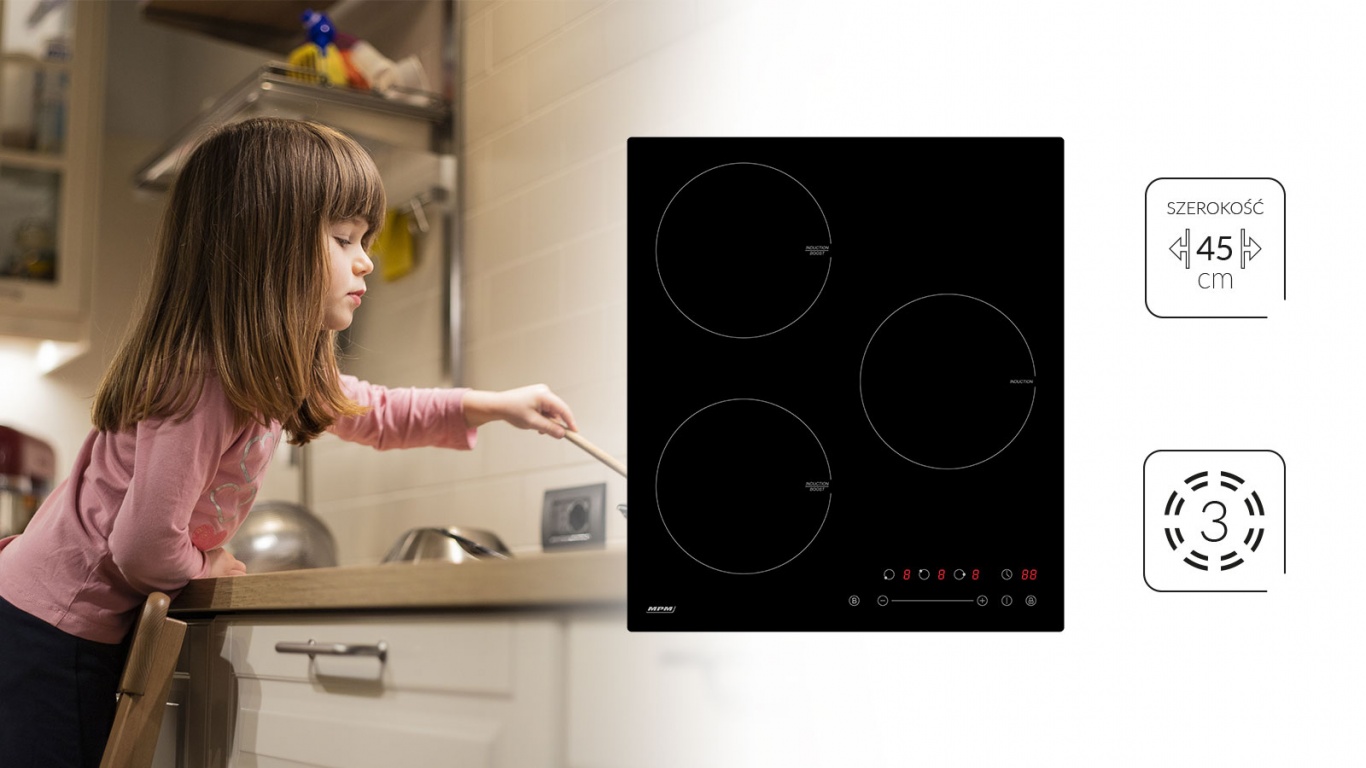 MPM 45cm széles beépíthető indukciós kerámia főzőlap MPM-45-IM-07