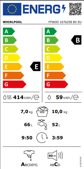Whirlpool FFWDD 1076258 BV EU mosó-szárítógép 10/7kg, gőz, inverter motor, 59.5x60.5x85cm