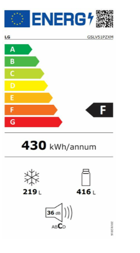 LG GSLV51PZXM Side-by-Side hűtőszekrény, inox színű,416/219L,179cm magasság, Smart Inverter Kompresszor, 