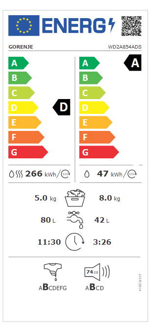 Gorenje WD2A854ADS mosó-szárítógép, 8/5 kg, inverter motor, 60x54x85 cm 