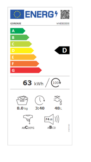 Gorenje WNEI82SDS SteamTech elöltöltős keskeny mosógép 8 kg, inverter motor, 60x54.5x85 cm 
