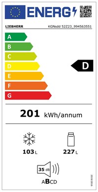 Liebherr KGNSDD 52Z23 NoFrost inox kombinált alulfagyasztós hűtőszekrény, 227/103L, 59,7x67,5x185,5cm, ezüst szín 