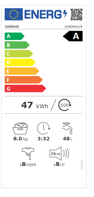 Gorenje WNEI84AS/B  fekete elöltöltős mosógép Inverteres motor, 60x54.5x85 cm 
