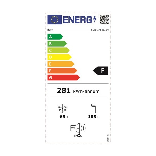 Beko BCNA-275E31 SN beépíthető alulfagyasztós kombinált hűtőszekrény,185/69L, BCNA275E31SN