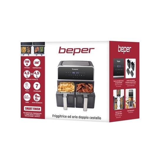 Beper P101FRI090 forrólevegős sütő, dupla kosaras, 1700W, 9L