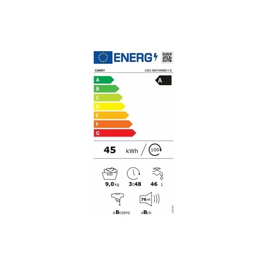 Candy CSO 496TWMB6/1-S elöltöltős mosógép 9 Kg A energiaosztály, 60x53x85 cm 
