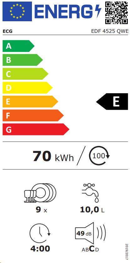 ECG EDF-4525 QWE keskeny 45cm széles mosogatógép 44,8 x 60x 84,5cm EDF4525QWE