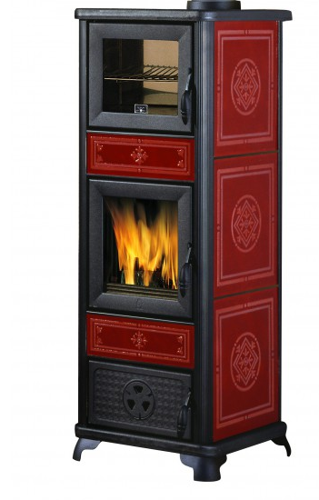 Edilkamin Dafne Forno sütős kandalló, kerámia borítással, bordó színű 7.2 kW, acélszerkezettel és öntvény égéstérrel