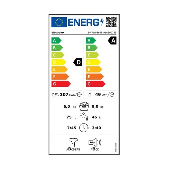 Electrolux EW7WP369S mosó-szárítógép 9/6kg,DualCare 