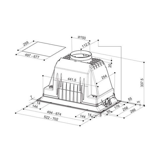 Faber INKA PLUS HC X A70 kürtőbe építhető konyhai elszívó,inox,70cm,2x LED világítás, 305.0602.048