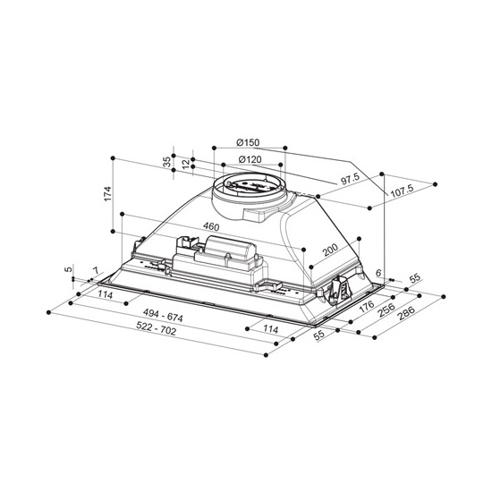 Faber INKA SMART HC X A70 kürtőbe építhető konyhai elszívó, 70cm, 2x LED világítás, 