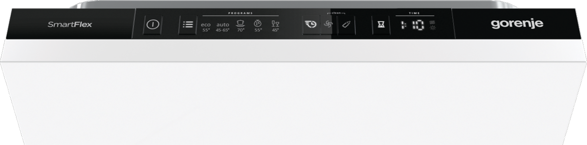 Gorenje GV561D10 teljesen beépíthető keskeny mosogatógép, 11 teríték, inverteres motor, 3 kosár, automatikus ajtónyitás, 44.8x55x81.5 cm 