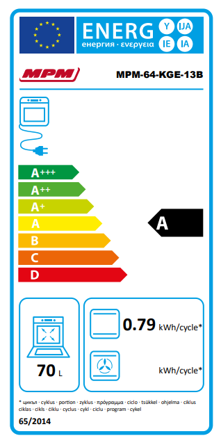 MPM-64-KGE-13B kombinált gáz-elektromos tűzhely, 64KGE13B, fekete, 70L,60cm 