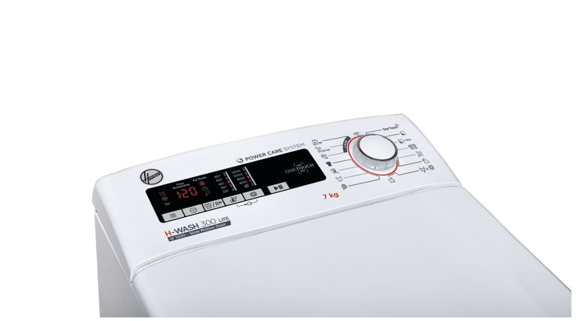 Hoover H3TM 27TACET/1-S felültöltős mosógép 7kg 1200 ford, digit kijelző, Kg detektor