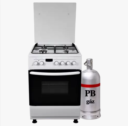 Hunor FS6406MAZW LPG 60X60cm PB gázpalackos gáz-elektromos, fehér kombinált digitális kijelzős tűzhely, fémtetővel. PB palack nem része a tűzhelynek